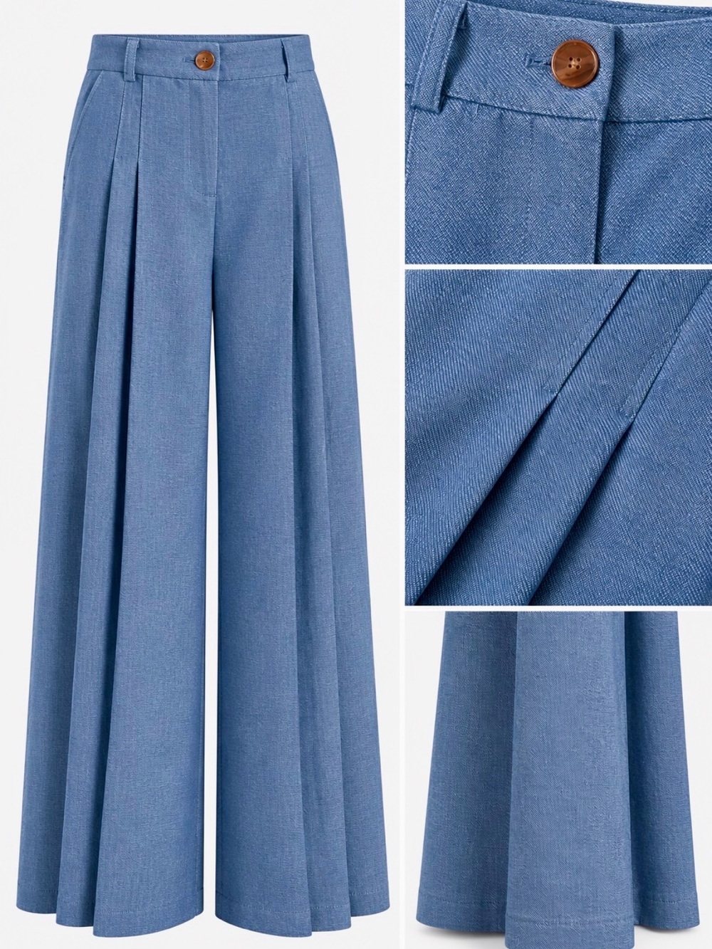 Commense Mid-Wasted Pleated Wide Leg Pants